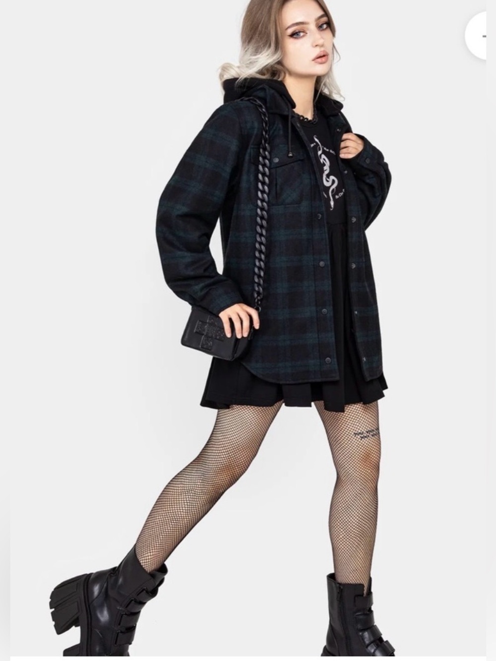 NWT Disturbia | Trellis Hooded Pocket Wool Blend Check Shacket size 6